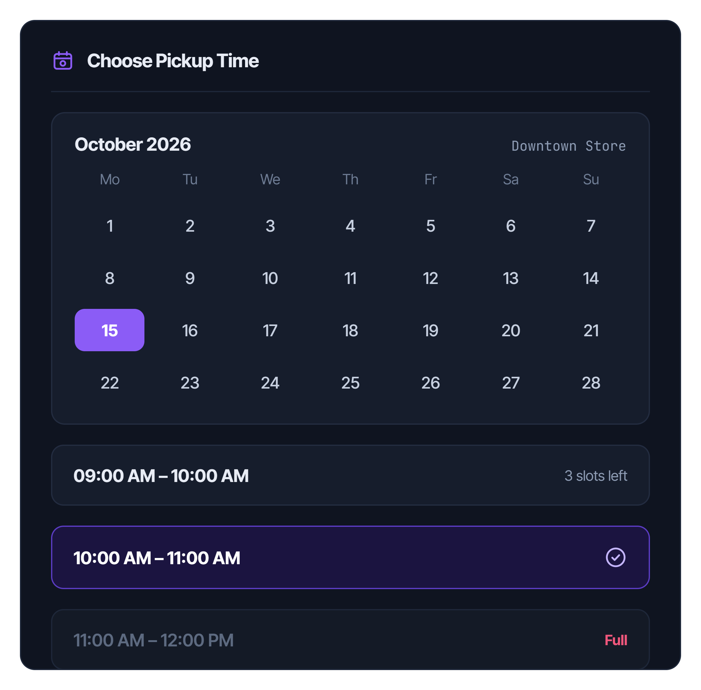 Let customers reserve a pickup time at checkout
