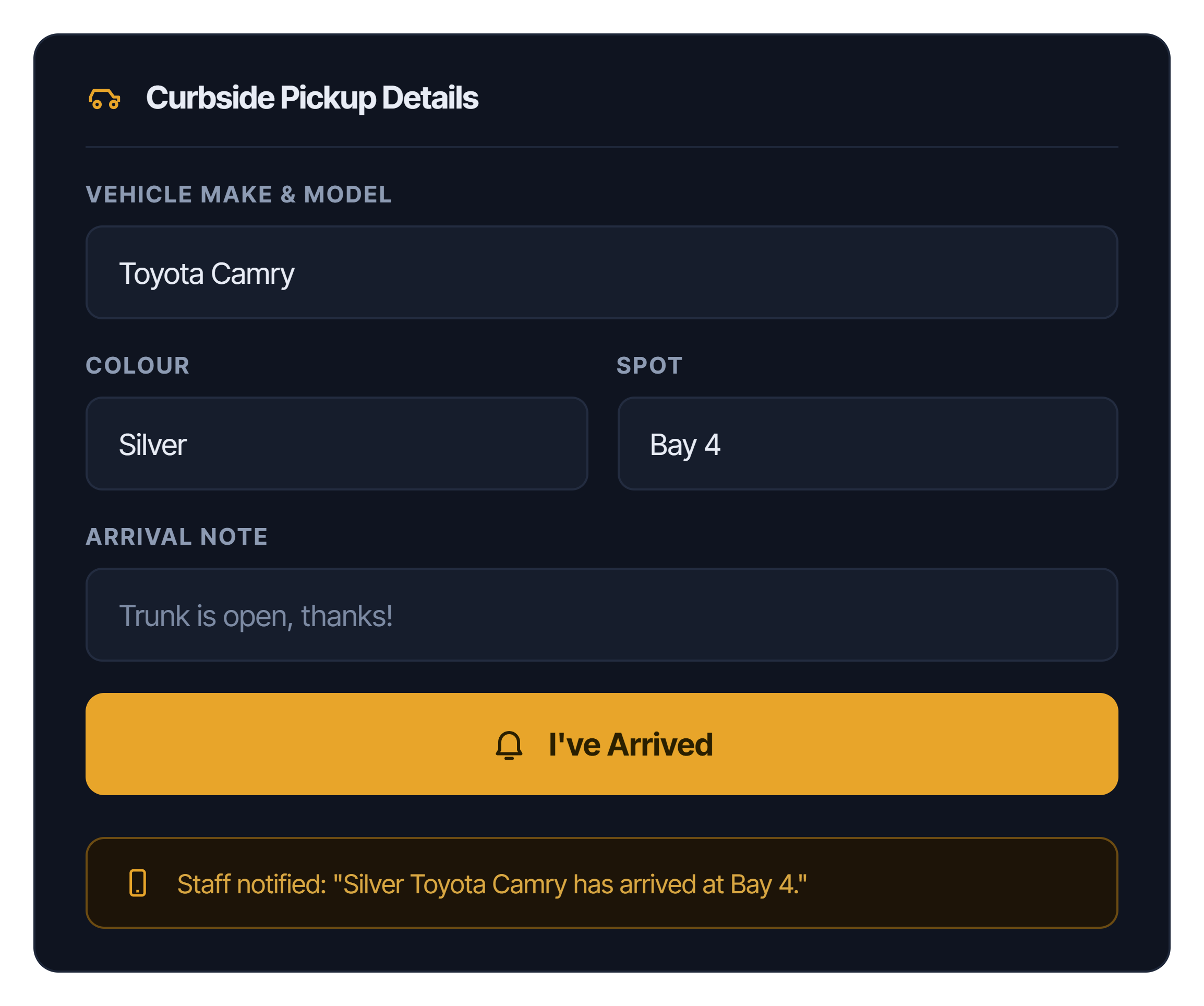 Bring the order to the car with curbside mode