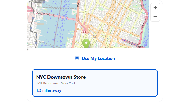 Map-Based Pickup Location Selector with 'Find Nearest'