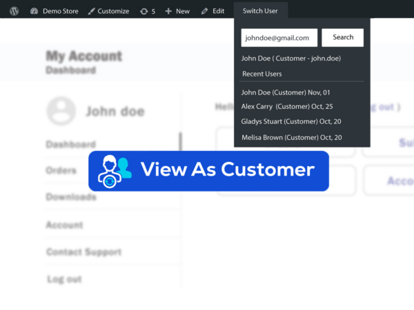 View as Customer for WooCommerce - One Site